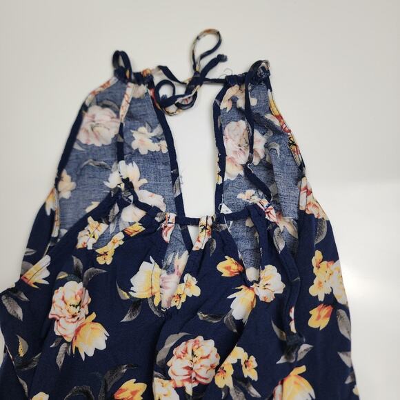 Aeropostale Navy Blue Floral High-Neck Romper Soft Breezy Fabric Women's Size M - Picture 6 of 6